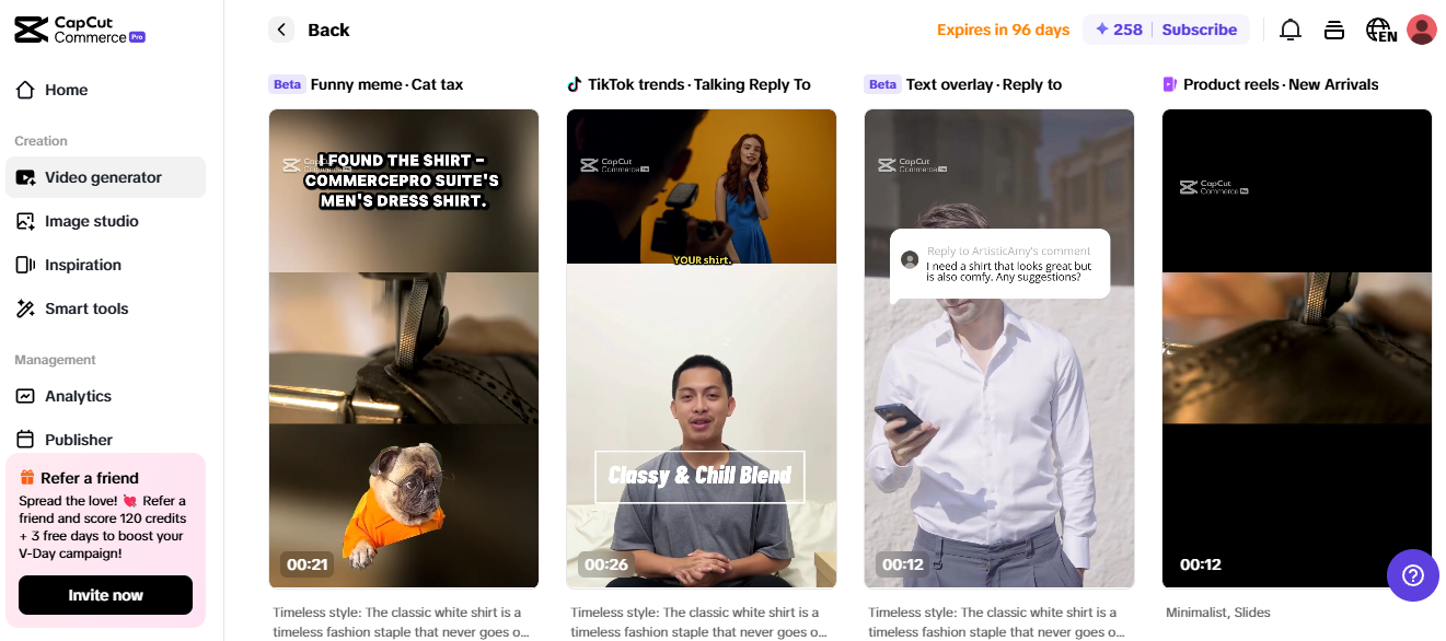 Pippit interface showcasing video generator tools for creating high-paying side gigs through viral content.